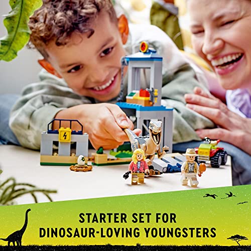 LEGO Jurassic Park Velociraptor Escape 76957 Learn to Build Dinosaur Gift for Kids Aged 4 and Up Featuring a Buildable Dinosaur Pen, Off-Roader Vehicle and 2 Minifigures