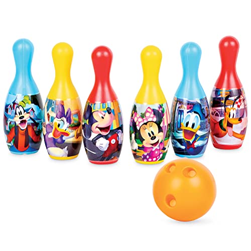 What Kids Want Disney Junior Mickey Mouse Bowling Set with 6 Pins and 1 Bowling Ball, Multicolor, One Size