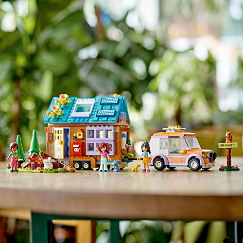 LEGO Friends Mobile Tiny House , Forest Camping Opening Dollhouse Playset with Toy Car, Leo & Liann Mini-Dolls