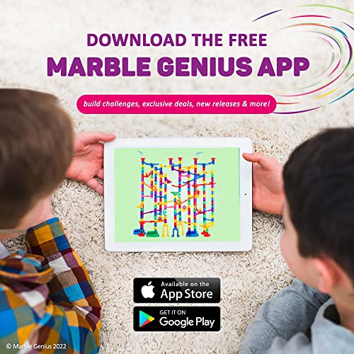 Marble Genius Marble Run (150 Complete Pieces) Maze Track or Building Toys for Kids Ages 4-8, for Adults, Teens, and Toddlers, (85 Translucent Marbulous Pieces + 65 Glass-Marble Set), Super Set