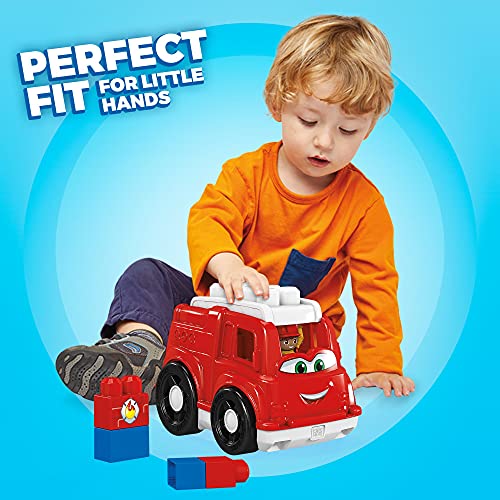 Polly Pocket Fisher-Price Toddler Building Blocks, Freddy Fire Truck With 6 Pieces And Storage, 1 Figure, Red, Toy Car