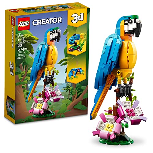 LEGO Creator 3 in 1 Exotic Parrot to Frog to Fish 31136 Animal Figures Building Toy, Creative Toys and Easter Gift for Kids Ages 7 and up