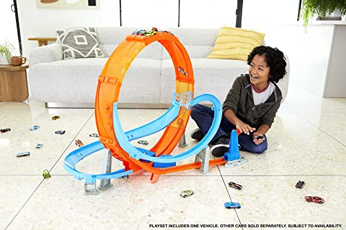 Hot Wheels Massive Loop Mayhem Track Set with Huge 28-Inch Wide Track Loop Slam Launcher, Battery Box & 1 Hot Wheels 1:64 Scale Car, Designed for Multi-Car Play, Gift for Kids 5 Years & Up