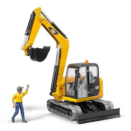 Bruder CAT Mini Excavator Construction Digger Toy with Worker, 1:16 Scale, Realistic Working Parts