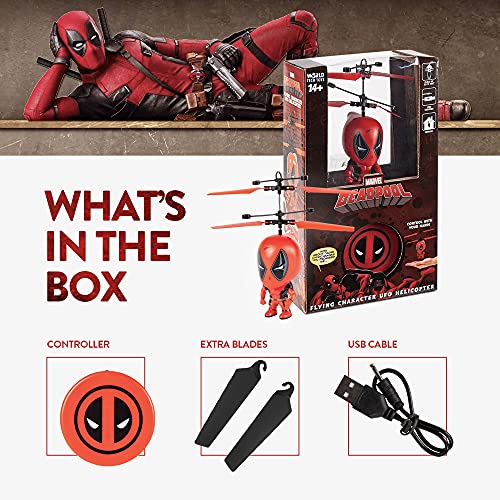 World Tech Toys Deadpool 3.5 Inch Flying Figure IR UFO Big Head Remote Control Marvel Helicopter