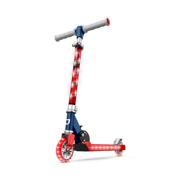 Jetson Marvel Spider-Man 2-Wheel Light-Up Kids Kick Scooter, LED Lights on Handlebar, Stem, Wheels & Deck, Adjustable Handlebar, Rear Brake, Lightweight, Easy-Fold Mechanism, Ages 5+, JSPMN-2KIK