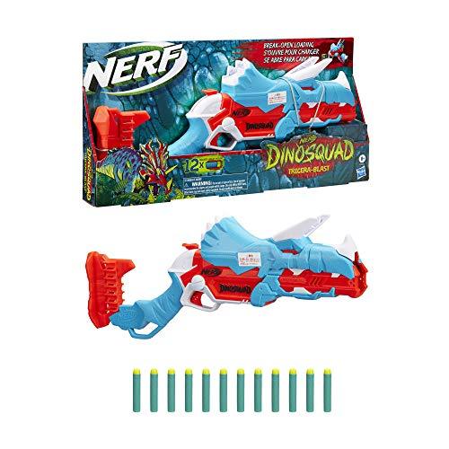 NERF DinoSquad Tricera-Blast Dart Blaster, Break-Open 3-Dart Loading, 12 Official Darts - sctoyswholesale