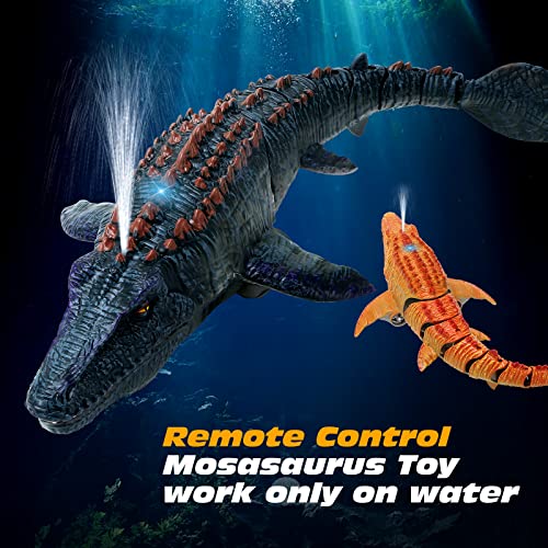 Remote Control Dinosaur Toys for Kids, Mosasaurus Diving Toys RC Boat with Light and Spray Water for Swimming Pool Lake Bathroom Ocean Protector Bath Toys