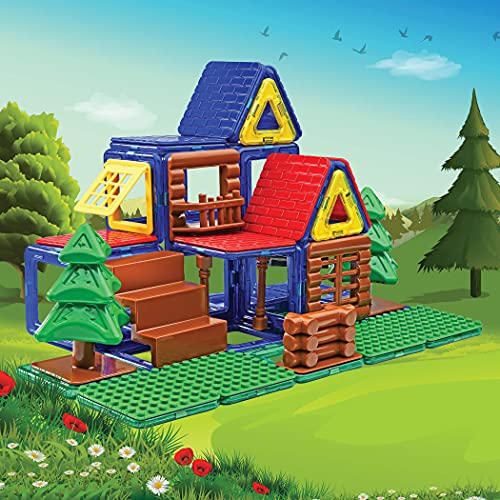 BrainyMags Magnetic Tiles Building Toys by Play Brainy - Arthur's Cabin Set with 76 Pieces 3D Magnetic Building Tiles - sctoyswholesale