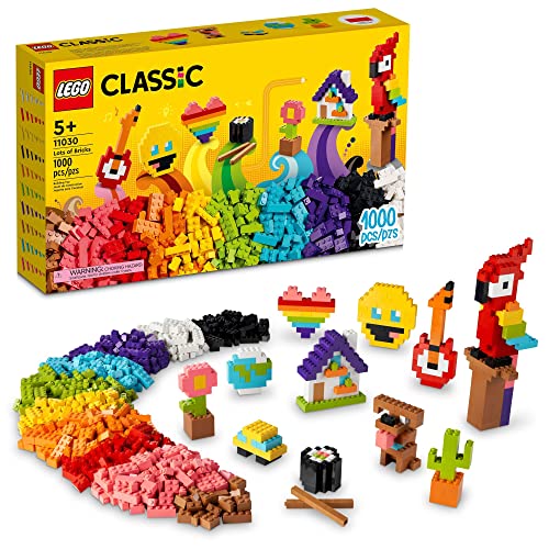 LEGO Classic Lots of Bricks Construction Toy Set 11030, Build a Smiley Emoji, Parrot, Flowers & More, Creative Gift for Kids, Boys, Girls Ages 5 Plus