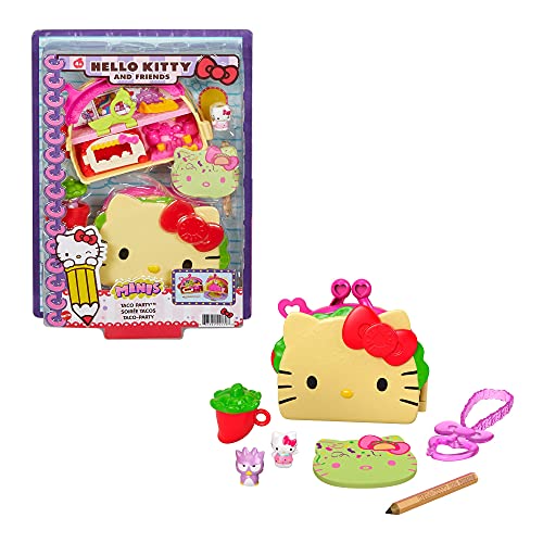 Hello Kitty Taco Party Compact Playset with 2 Sanrio Minis Figures, Stationery Notepad and Accessories - sctoyswholesale