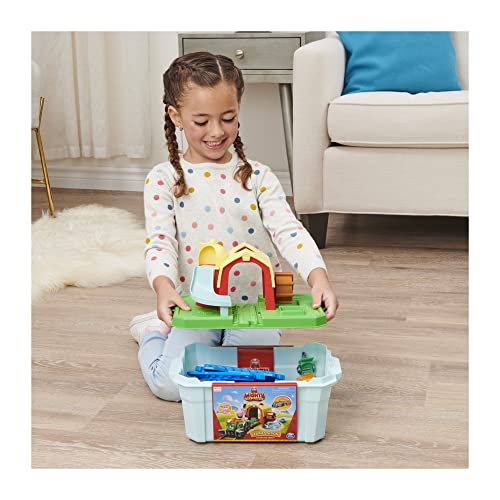 Mighty Express, Farm Station Adventure Bucket and 11-Piece Train Track Set with Exclusive Farmer Faye Toy Train