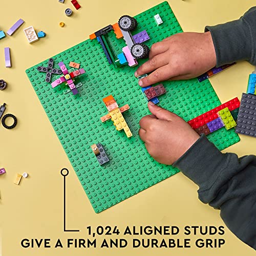 LEGO Classic Green Baseplate, Square 32x32 Stud Foundation to Build, Play, and Display Brick Creations, Great for Grassy Nature Landscapes, 11023