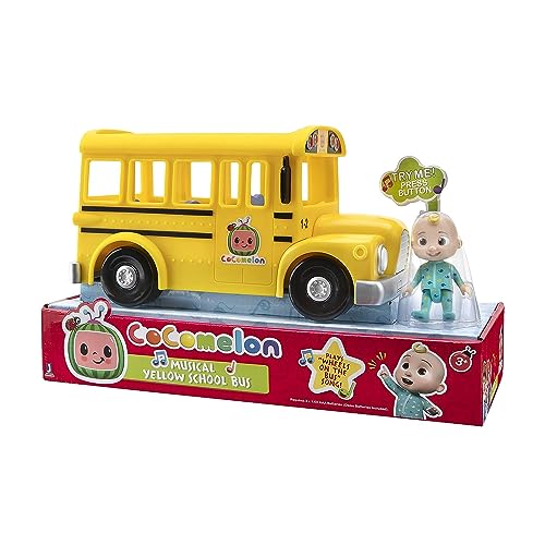 Cocomelon Official Musical Yellow School Bus, Plays Clips from ‘Wheels on The Bus,’ Featuring Removable JJ Figure – Character Toys for Babies, Toddlers, and Kids