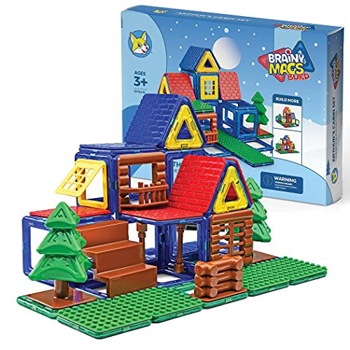 BrainyMags Magnetic Tiles Building Toys by Play Brainy - Arthur's Cabin Set with 76 Pieces 3D Magnetic Building Tiles - sctoyswholesale