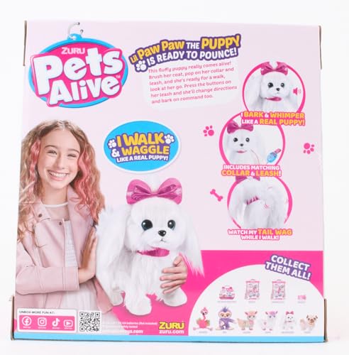 Pets Alive Lil' Paw The Walking Puppy by ZURU Interactive Dog That Walk, Waggle, and Barks, Interactive Plush Pet, Electronic Leash, Soft Toy for Kids and Girls