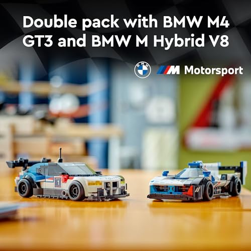 LEGO Speed Champions BMW M4 GT3 & BMW M Hybrid V8 Race Cars, BMW Toy for Kids with 2 Buildable Models and 2 Driver Minifigures, Car Toy Birthday Gift Idea for Boys and Girls Ages 9 and Up, 76922