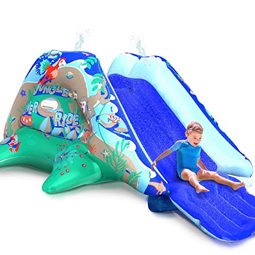 JungleRiverRide Multi-Sprinkler Inflatable Pool Slides for Inground Pools - 9 FT Long Inflatable Slide for Pool - Sturdy Blow Up Water Slide for Pool - Inflatable Pool Slide for Kids of All Ages