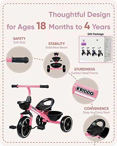 KRIDDO Kids Tricycles Age 24 Month to 4 Years,Gift Toddler Trike for 2.5 to 5/ 2-4 Year Olds.