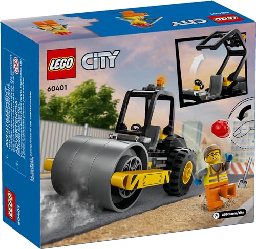 LEGO City Construction Steamroller Toy Playset, Fun Gift, Construction Toy Set for Kids Aged 5 Years Old Plus, Model Truck with a Worker Minifigure, Imaginative Play for Boys and Girls, 60401