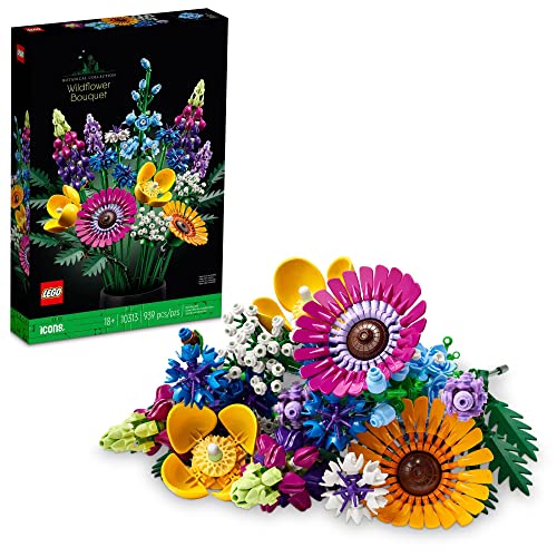 LEGO Icons Wildflower Bouquet 10313 Set - Artificial Flowers with Poppies and Lavender, Adult Collection, Unique Home Décor, Botanical Piece for Wife, Spring Flowers