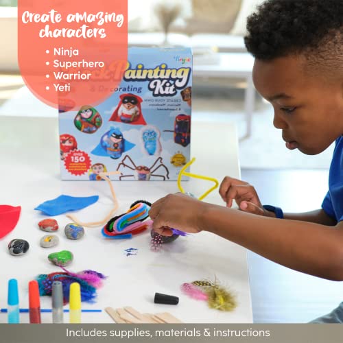 Bryte Rock Painting Kit for Kids 6+ With Ninja, Warrior and Superhero Toy Accessories, Paint Set, and Includes Easy-to-Follow Instructional Videos; Arts & Crafts