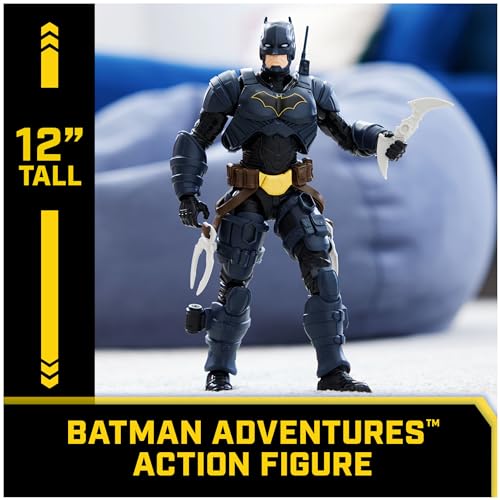 DC Comics, Batman Adventures, Batman Action Figure with 16 Armor Accessories, 17 Points of Articulation, 12-inch, Super Hero Kids Toy for Boys & Girls