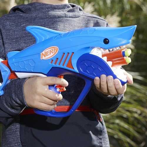 NERF Junior Wild Sharkfire, Easy Play Dart Blaster, 8 Nerf Elite Darts, Nerf Blaster Shark Toys for 6 Year Old Boys & Girls & Up, Outdoor Toys