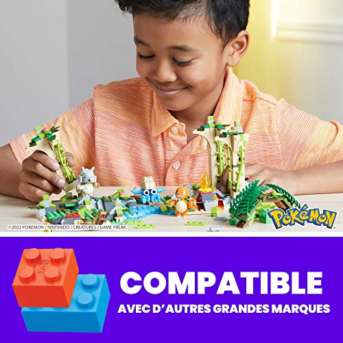 MEGA Pokémon Action Figure Building Toy, Jungle Ruins with 464 Pieces, Motion and 3 Characters, Cubone Charmander Omanyte, Gift Idea for Kids