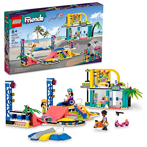 LEGO Friends Skate Park , Skateboard Toys for Girls and Boys , Mini-Doll Playset with Toy Scooter and Wheelchair