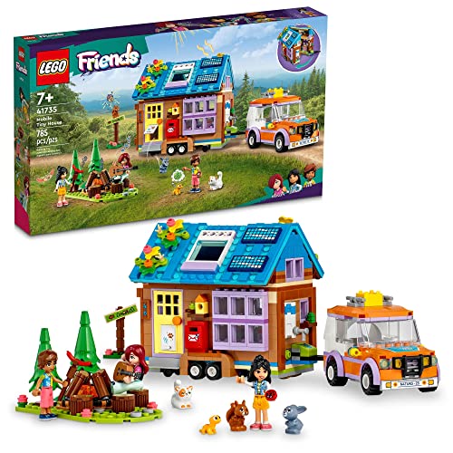 LEGO Friends Mobile Tiny House , Forest Camping Opening Dollhouse Playset with Toy Car, Leo & Liann Mini-Dolls