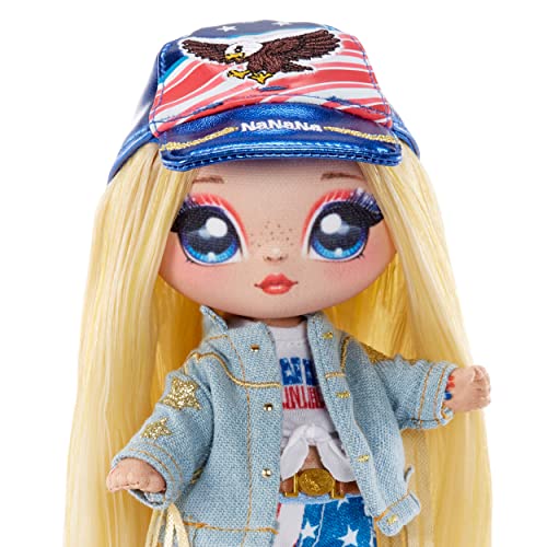 Na! Na! Na! Surprise Glam Series 2 Erika Featherton - Patriotic Eagle-Inspired 7.5" Fashion Doll with Blonde Hair and Metallic Clip-on Eagle Purse, 2-in-1 Gift, Toy for Kids Ages 5 6 7 8+ Years