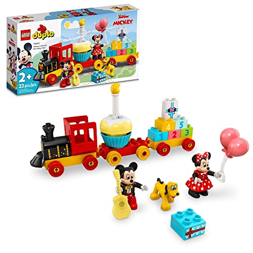 LEGO DUPLO Disney Mickey & Minnie Mouse Birthday Train - Building Toys for Toddlers with Number Bricks, Cake and Balloons, Early Learning and Motor Skill Toy, Great Gift for Girls, Boys Ages 2+, 10941