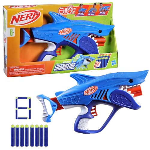 NERF Junior Wild Sharkfire, Easy Play Dart Blaster, 8 Nerf Elite Darts, Nerf Blaster Shark Toys for 6 Year Old Boys & Girls & Up, Outdoor Toys