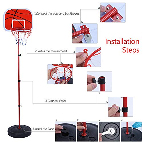 IRIS Basketball Stand, Free Stand Height Adjustable Backboard Hoop Kit with Pump Ball and Mounting Accessories Toy Set for Children Indoor Outdoor