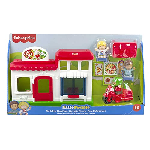 Little People We Deliver Pizza Place, Pizza Kitchen playset with Push-Along Toy Vehicle and Figures for Toddlers and Preschool Kids - sctoyswholesale