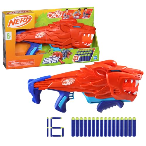 NERF Wild Lionfury, Easy Play Dart Blaster, 16 Nerf Elite Darts, Nerf Blaster Lion Toys for 6 Year Old Boys & Girls & Up, Outdoor Toys