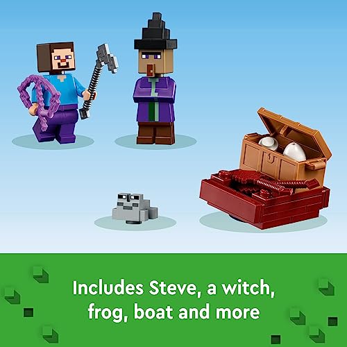 LEGO Minecraft The Pumpkin Farm 21248 Building Toy, Hands-on Action in The Swamp Biome Featuring Steve, a Witch, Frog, Boat, Treasure Chest and Pumpkin Patch, Minecraft Toy for Boys and Girls Aged 8+