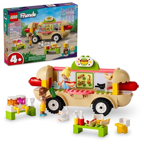 LEGO Friends Hot Dog Food Truck Toy with Mini Doll Characters and Cat Figure, Pretend Play Food, Toy Van, Creative Gift for Kids, Girls, and Boys, Ages 4 Years Old and Up, 42633