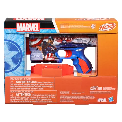 Nerf Marvel Captain America Dart Blaster, 10 Elite Darts, Holster, Toy Foam Blasters for 8 Year Old Boys & Girls & Up