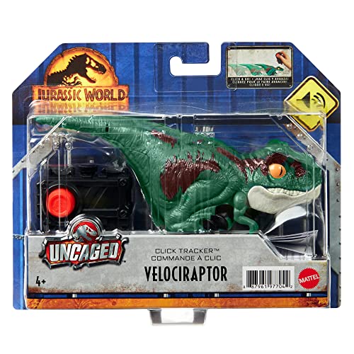 Jurassic World Dominion Uncaged Click Tracker Velociraptor Dinosaur Action Figure, Toy Gift with Interactive Motion and Sound, Clicker Control