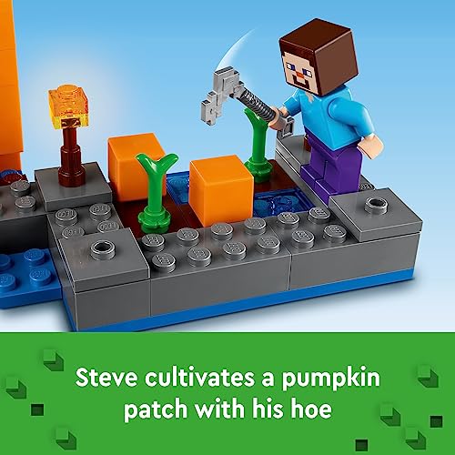 LEGO Minecraft The Pumpkin Farm 21248 Building Toy, Hands-on Action in The Swamp Biome Featuring Steve, a Witch, Frog, Boat, Treasure Chest and Pumpkin Patch, Minecraft Toy for Boys and Girls Aged 8+