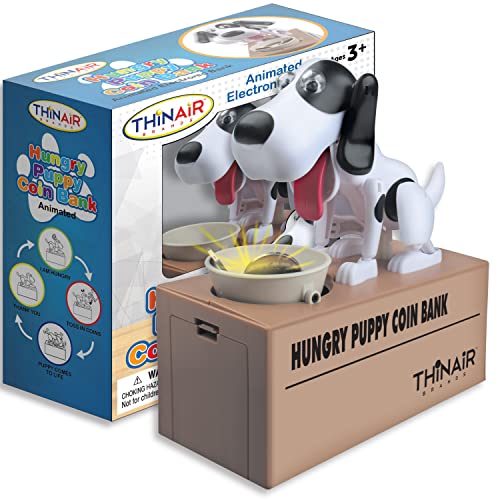Happy Puppy Piggy Bank for Boys & Girls | Electronic Money Bank Features Cute Animated Puppy Eating Coins in Doggie Bowl | Durably Crafted Coin Bank - sctoyswholesale