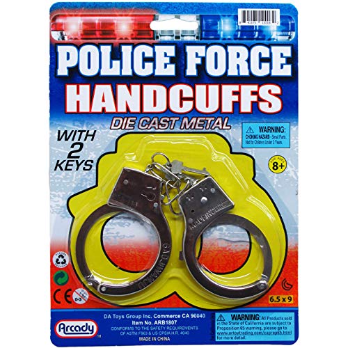 Arcady 3.5 inches Die Cast Metal Toy Handcuffs on Blister Card, Case of 96