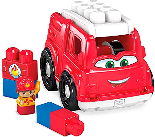 Polly Pocket Fisher-Price Toddler Building Blocks, Freddy Fire Truck With 6 Pieces And Storage, 1 Figure, Red, Toy Car