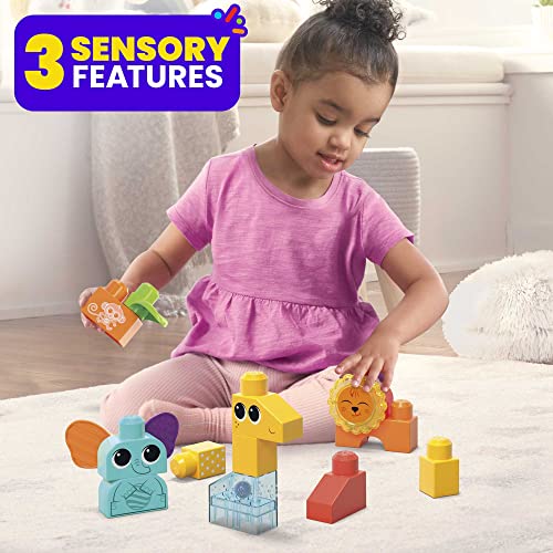 Mega BLOKS Sensory Toys for Toddlers, Rock n Rattle Safari with Building Blocks Elephant, Giraffe and Lion, Endorsed by Fisher-Price