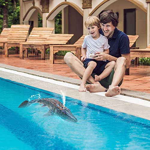 Remote Control Dinosaur Toys for Kids, Mosasaurus Diving Toys RC Boat with Light and Spray Water for Swimming Pool Lake Bathroom Ocean Protector Bath Toys