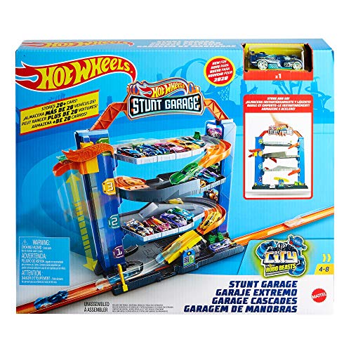 Hot Wheels City Stunt Garage Play Set, Elevator to Upper Levels Connects to Other Sets