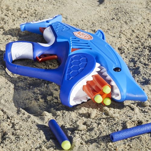 NERF Junior Wild Sharkfire, Easy Play Dart Blaster, 8 Nerf Elite Darts, Nerf Blaster Shark Toys for 6 Year Old Boys & Girls & Up, Outdoor Toys