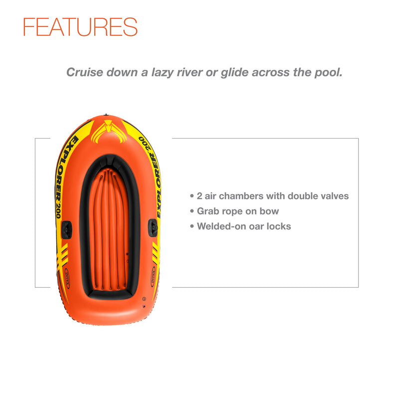 Intex Explorer 200 Inflatable 2 Person Capacity Pool & Lake Fishing Raft Boat